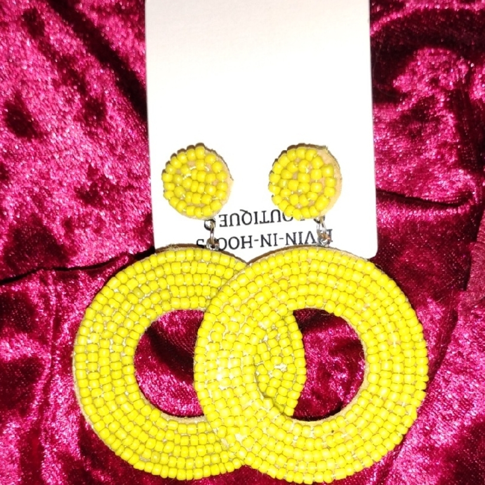 Yellow Beaded Hoop Earrings